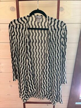 Chico's Traveler’s Collection Black & Cream Wave-Stripe Cardigan